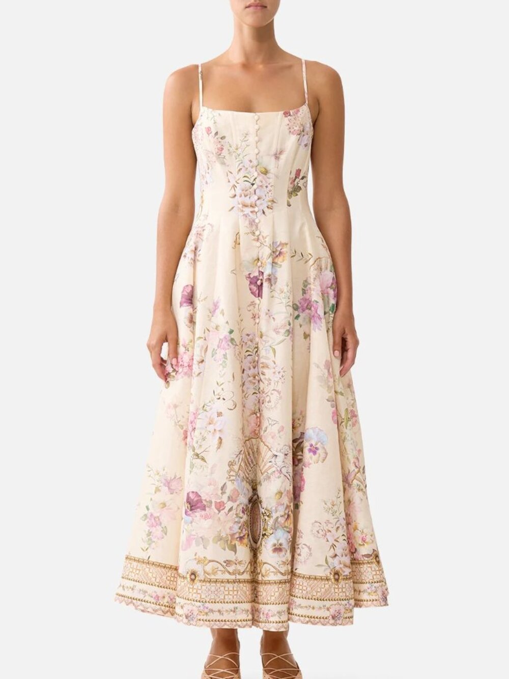 Camilla Printed linen and silk midi dress